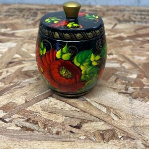 Vintage Russian Khokhloms Wooden Hand Painted Jar